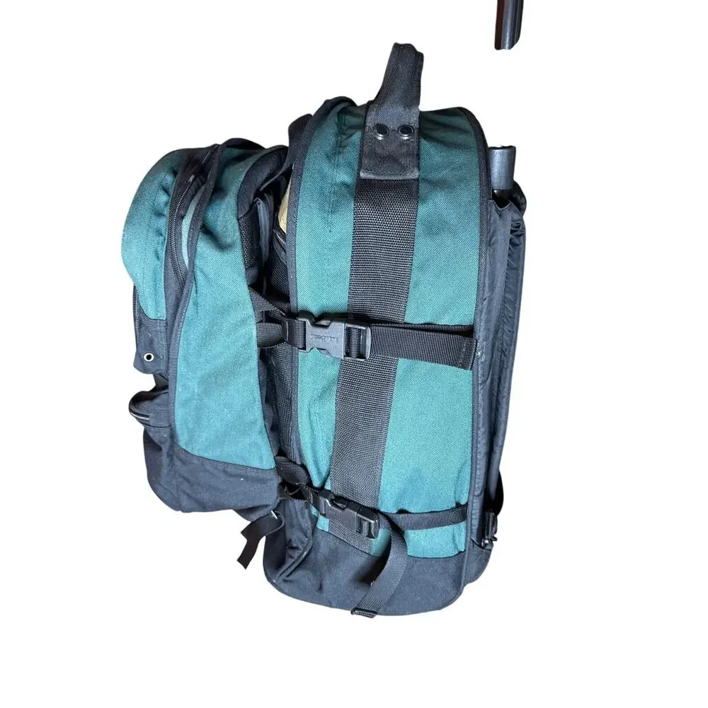 L.L. Bean Wheeled Convertible 21” Luggage Green Black With Day Bag